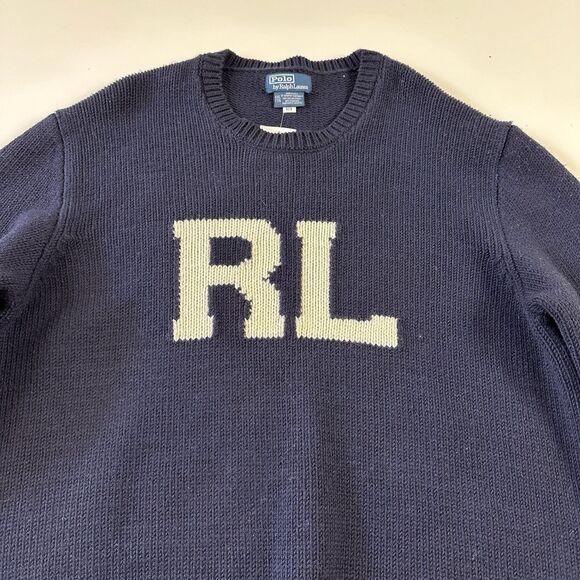 Genuine Polo Ralph Lauren Intarsia Knit RL Wool Sweater - Blue XXL 2XL - Picture 2 of 8